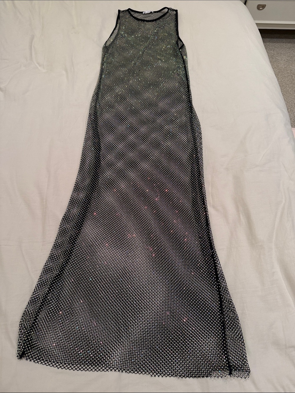 Zara Black Mesh Dress with Iridescent Holographic Studs